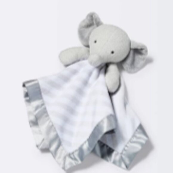 Cloud Island Baby Lovey Gray Elephant Plush Satin-Lined G/W Striped Blanket 14" - Picture 13 of 13
